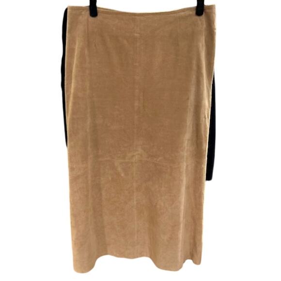 BOSTON PROPER Tan Suede Leather Panel Midi Skirt Boho Chic Boho Cottage Size 14 - Picture 1 of 16